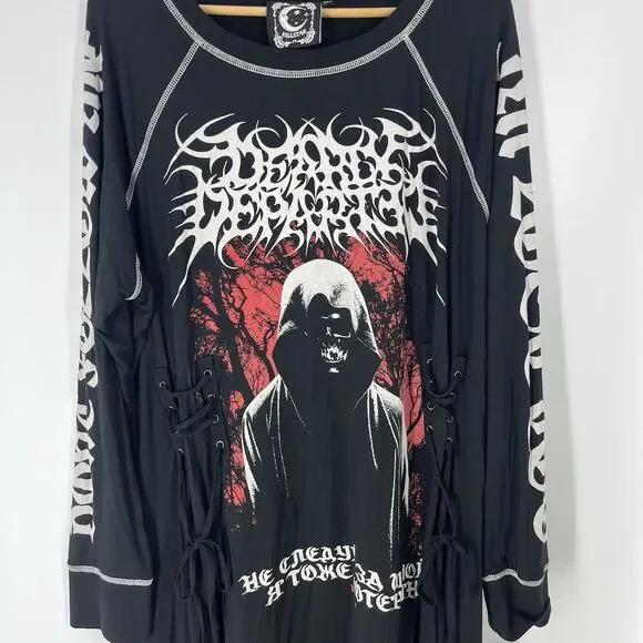 Killstar Tunic Top Dress Size XXL Black Dearly Departed Flared Goth Metal Lace - Picture 2 of 8